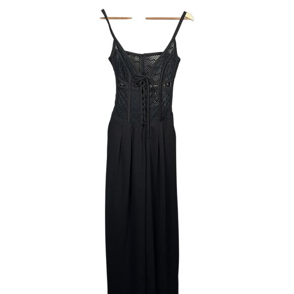 Pat BO Black Plunge Corset Style Neck Sleeveless Jumpsuit Size 4 - Picture 2 of 5